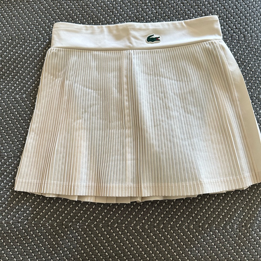 Lacoste Women's Lined Ultra Dry Tennis Skirt in cream white color